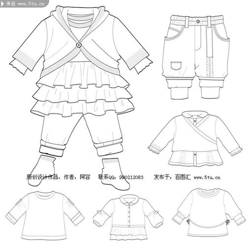 儿童服装设计模板 经典手绘服装图,手稿多种下载直接使用